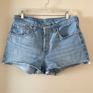 Levi’s 501 High Rise Light Wash Button-fly Denim Shorts